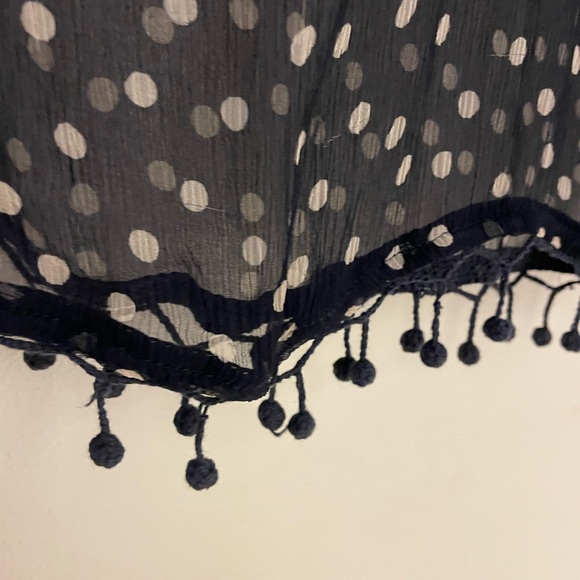 J. Crew Navy White Polka Dot Chiffon w Tassels Top - Picture 6 of 8
